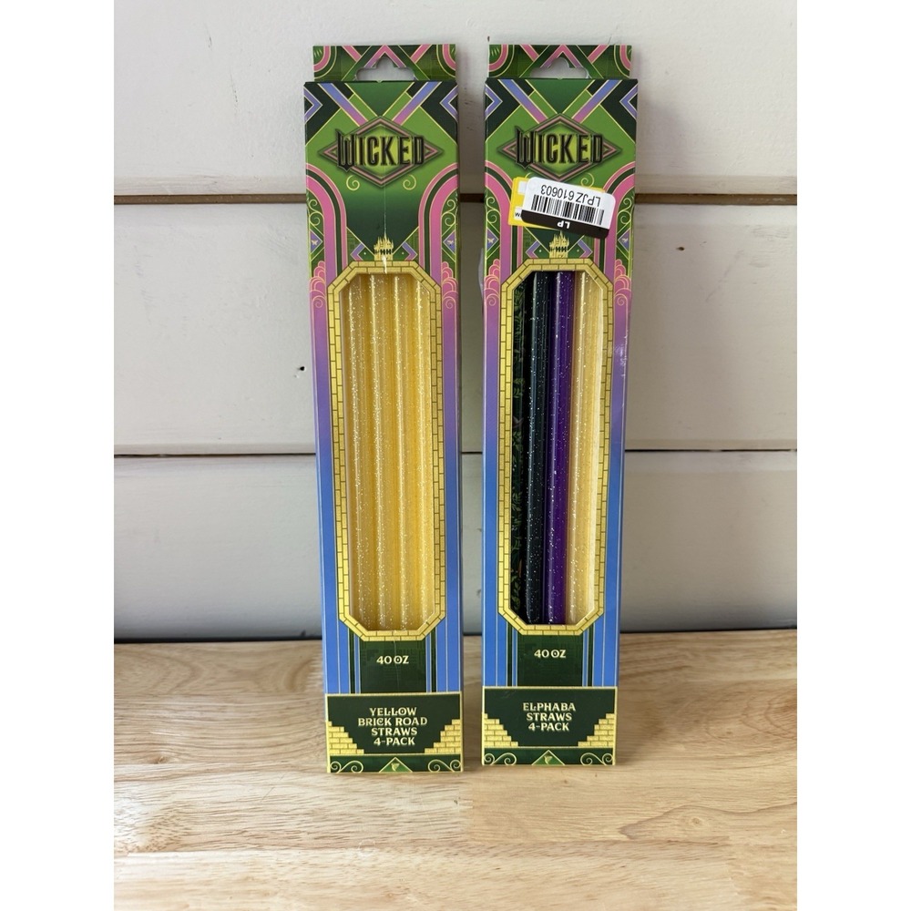 Lot of 2 Wicked 40oz Straw Sets Yellow Brick Elphaba CharCharms BPA Free Limited